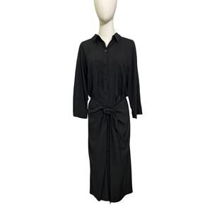 Nic + Zoe Black Button Front Shirt Dress Size 14 Tie Waist EUC